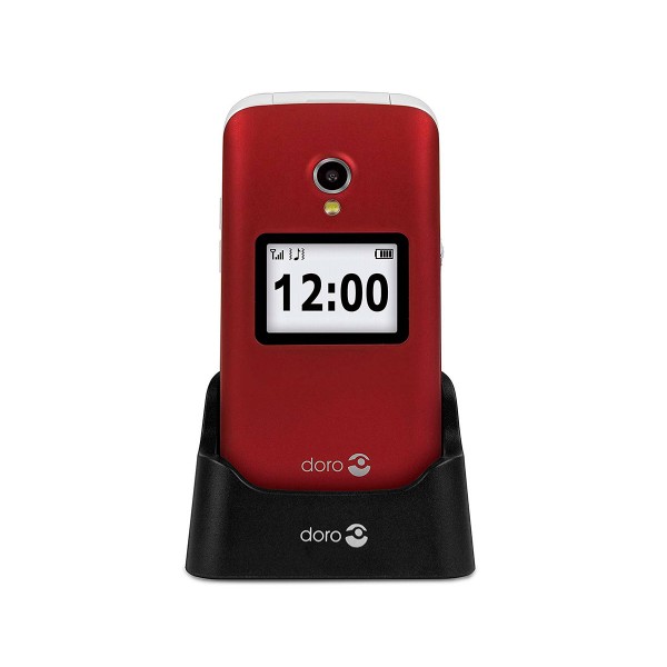 Doro 2424 rojo blanco móvil senior 2.4'' pantalla de notificaciones cámara 3mp bluetooth radio fm micro sd incluye base de carga